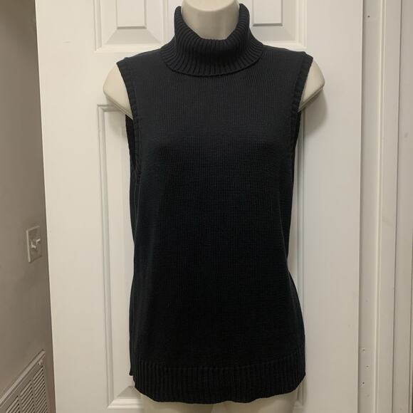Lauren Ralph Lauren Black 100% Silk Sleeveless Turtleneck Sweater M Classic - Picture 1 of 5